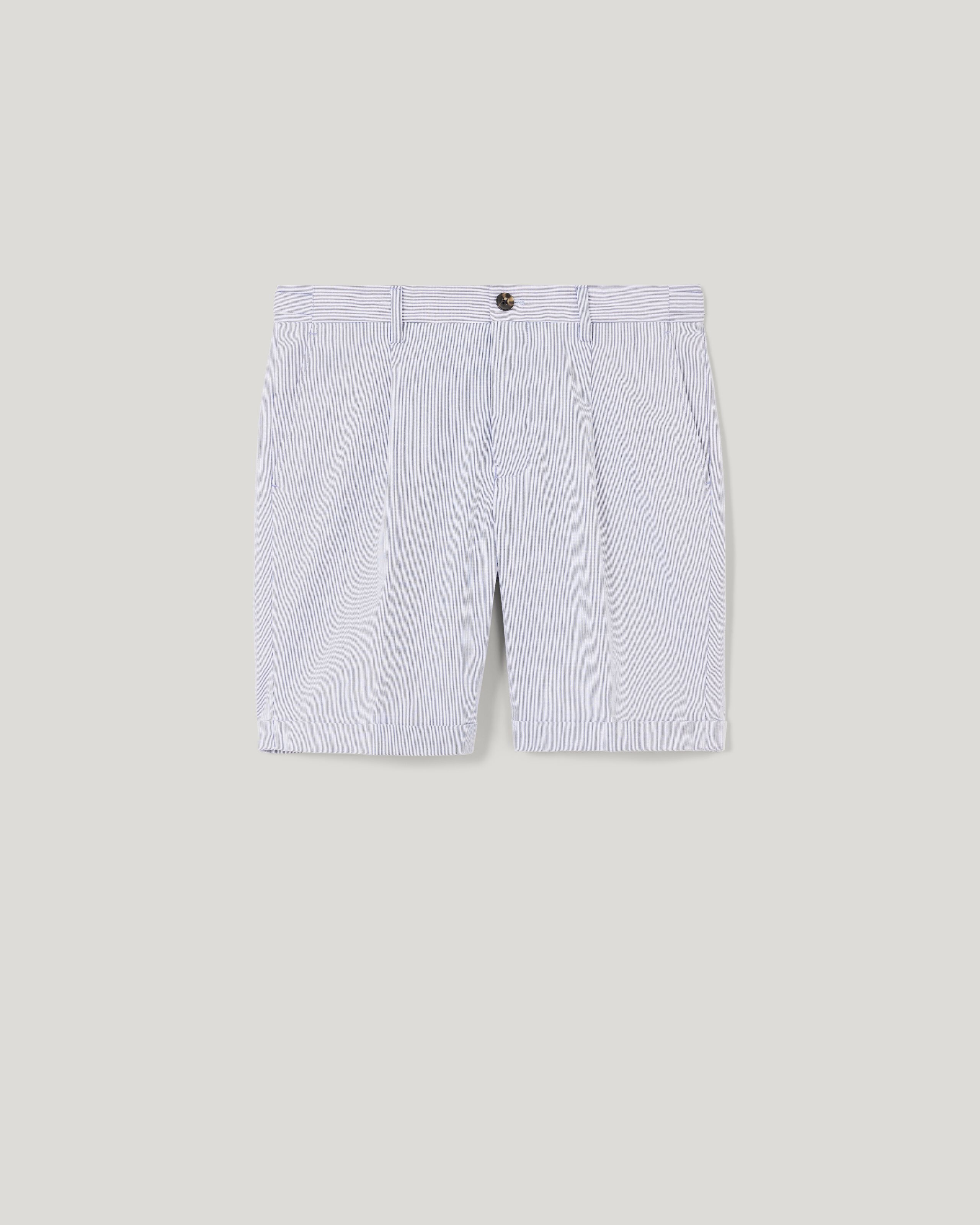 Textured Stripe Cotton Tailored Shorts Navy Shorts Politix